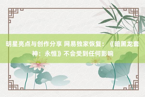 明星亮点与创作分享 网易独家恢复：《暗黑龙套神：永恒》不会受到任何影响